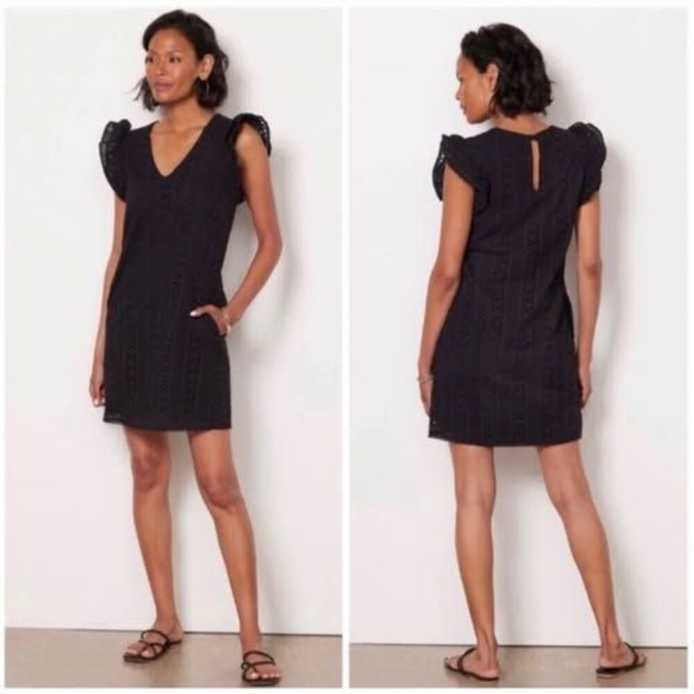 EVEREVE Black Eyelet Ruffle Sleeve Mini Dress M